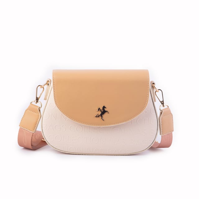 Nas Bag Kadın Omuz ve Çapraz Çanta Çift Askılı Yeni Sezon Çanta Krem Camel Gofraj
