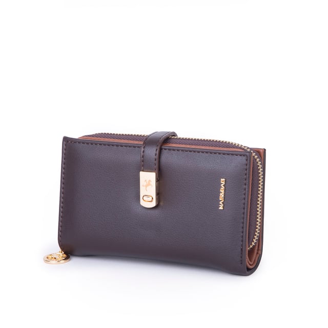 Nas Bag Kadın Orta Boy Kartlık Kağıt Para ve Bozuk Para Tasarımına Sahip Kahve Taba Dona [16x9 cm]