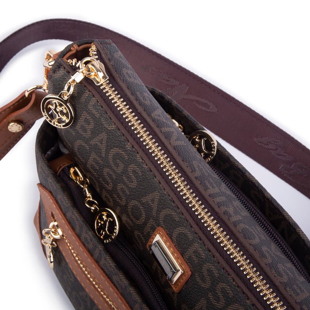 Nas Bag Kadın Postacı Çapraz Çanta Kahve Taba Yazılı (en 25 cm ; boy 22 cm )
