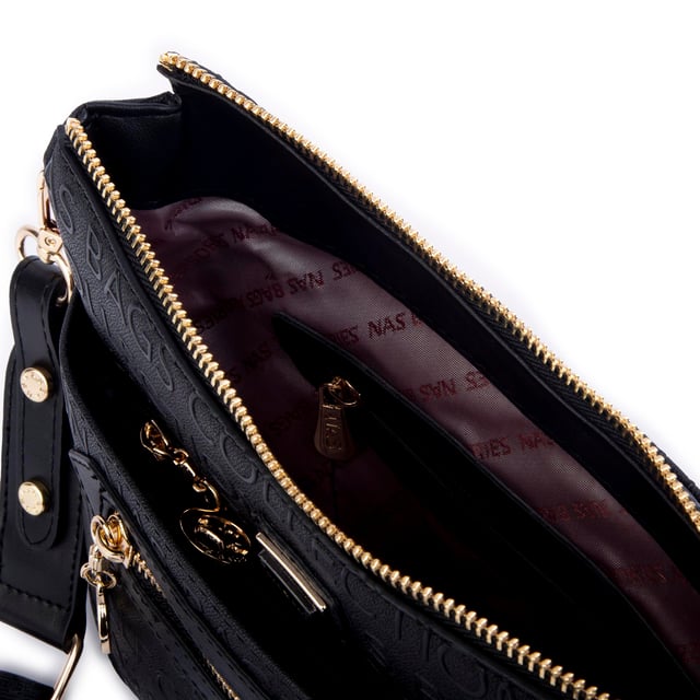 Nas Bag Kadın Postacı Çapraz Çanta Siyah Gofraj (en 25 cm ; boy 22 cm )