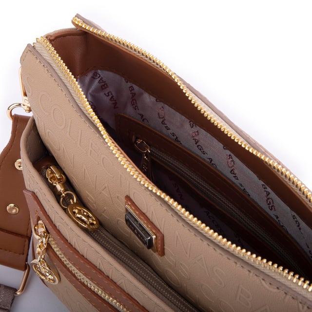 Nas Bag Kadın Postacı Çapraz Çanta Vizon Taba Gofraj (en 25 cm ;boy 22 cm )