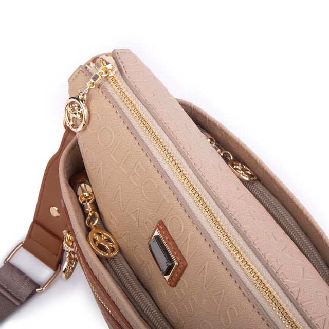 Nas Bag Kadın Postacı Çapraz Çanta Vizon Taba Gofraj (en 25 cm ;boy 22 cm )