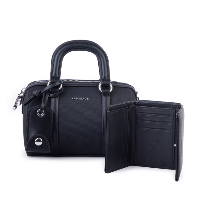 Nas Bag Kadın Premium Mini 2li set El Omuz ve Çapraz Çanta ile Cüzdan Seti Siyah