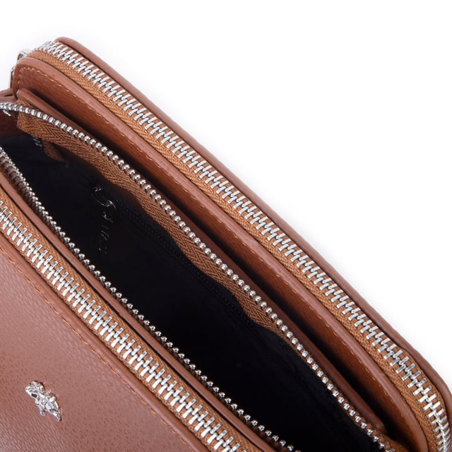Nas Bag Kadın Sade Şık Omuz ve Çapraz Zincirli ve Uzun Çift Askılı (20x15 cm) Taba Lopez