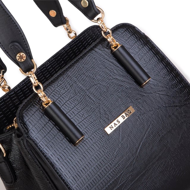 Nas Bag Kadın Sade ve Şık El ve Omuz Çantası Siyah Lazer  (Ölçüsü:24x21x16))