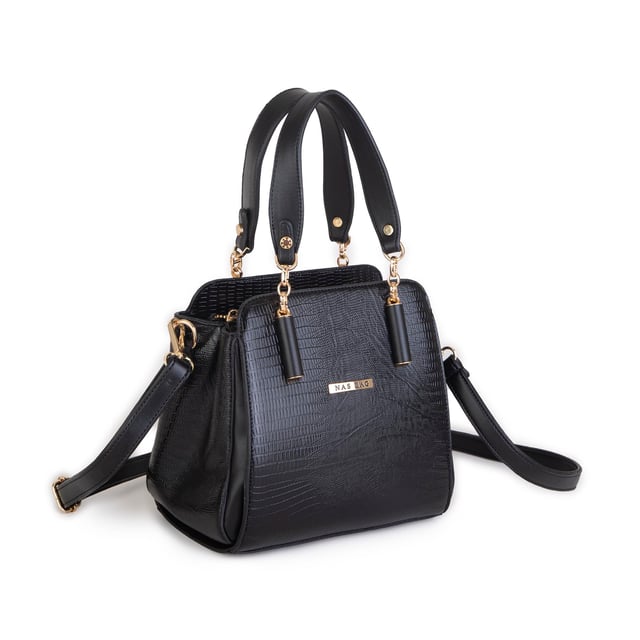 Nas Bag Kadın Sade ve Şık El ve Omuz Çantası Siyah Lazer  (Ölçüsü:24x21x16))