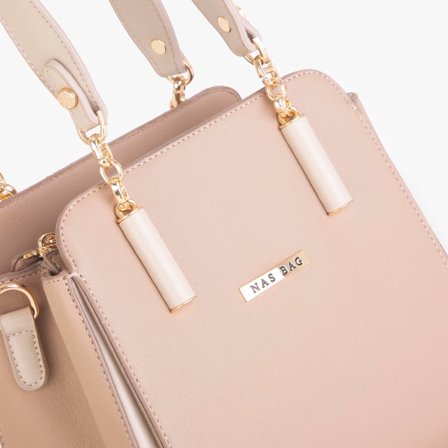 Nas Bag Kadın Sade ve Şık El ve Omuz Çantası Kum Mngo  (Ölçüsü:24x21x16)