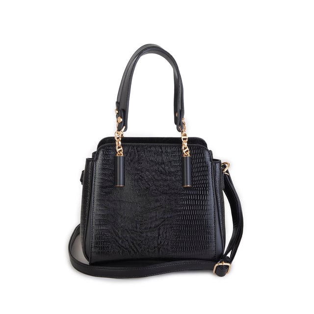Nas Bag Kadın Sade ve Şık El ve Omuz Çantası Siyah Lazer  (Ölçüsü:24x21x16))