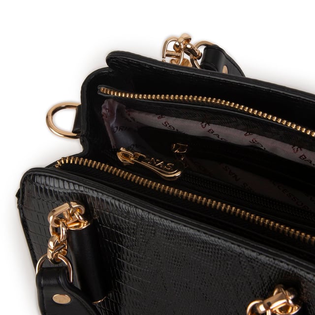 Nas Bag Kadın Sade ve Şık El ve Omuz Çantası Siyah Lazer  (Ölçüsü:24x21x16))