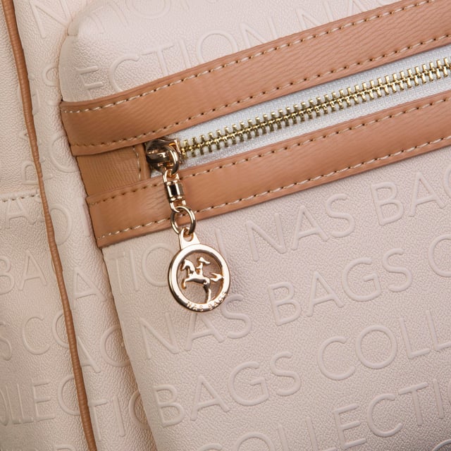 Nas Bag Kadın Sırt Çantası Geniş Hacimli  Krem Camel Gofraj