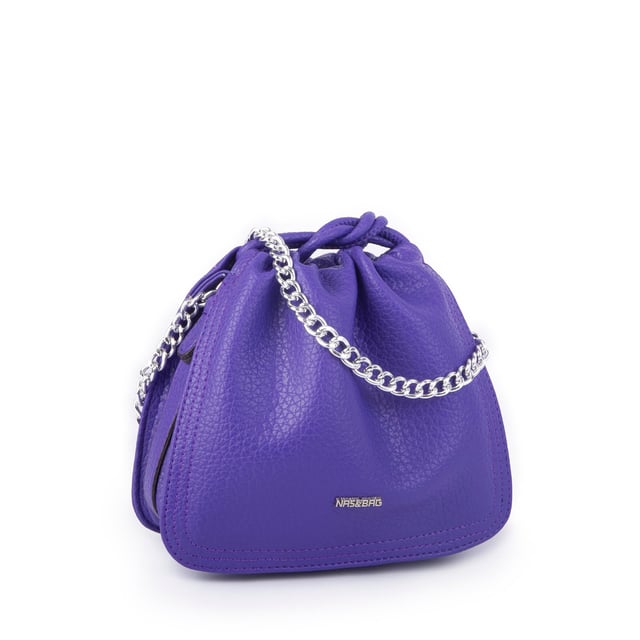 Nas Bag Kadın Zincirli Büzmeli Çıtçıtlı Omuz ve Çapraz Çanta Mor