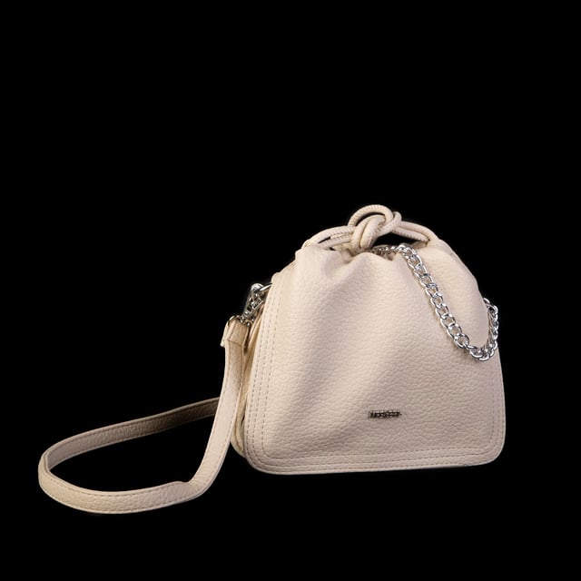 Nas Bag Kadın Zincirli Büzmeli Çıtçıtlı Omuz ve Çapraz Çanta Krem