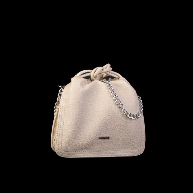 Nas Bag Kadın Zincirli Büzmeli Çıtçıtlı Omuz ve Çapraz Çanta Krem