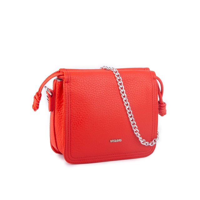 Nas Bag Kadın Zincirli Büzmeli Çıtçıtlı Omuz ve Çapraz Çanta Kırmızı 