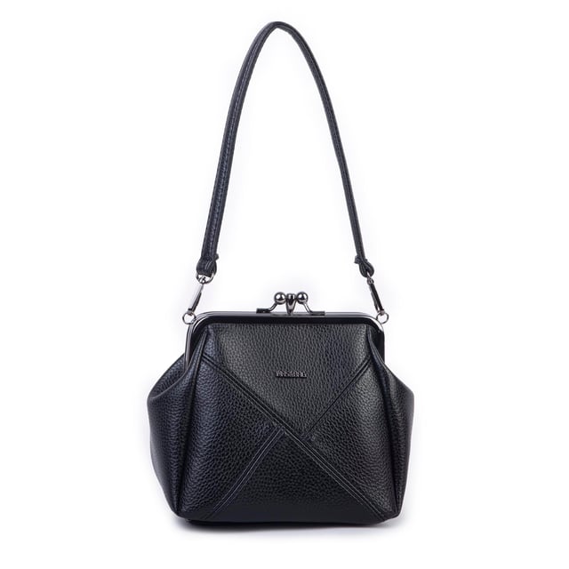 Nas Bag Mini Vintage Burslu Klipsli Kadın Omuz ve Çapraz Çanta Siyah Lopez  ( 20x17 cm)