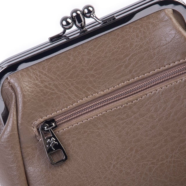 Nas Bag Mini Vintage Burslu Klipsli Kadın Omuz ve Çapraz Çanta Vizon Victoria ( 20x17 cm)
