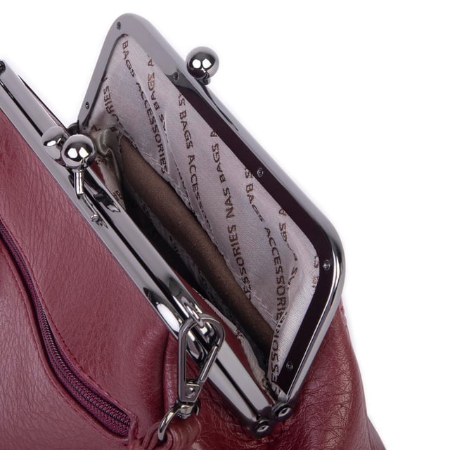 Nas Bag Mini Vintage Burslu Klipsli Kadın Omuz ve Çapraz Çanta Bordo Victoria  ( 20x17 cm)