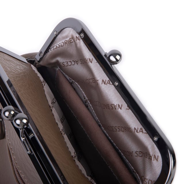 Nas Bag Mini Vintage Burslu Klipsli Kadın Omuz ve Çapraz Çanta Vizon Victoria ( 20x17 cm)