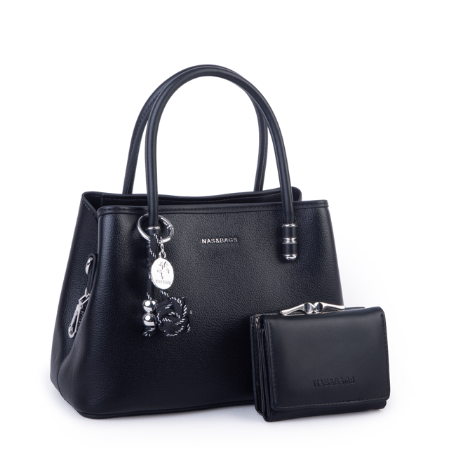 Nas Bag Premium 2li set Çanta El Omuz ve Çapraz Çanta Cüzdan Siyah