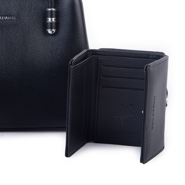 Nas Bag Premium 2li set Çanta El Omuz ve Çapraz Çanta Cüzdan Siyah
