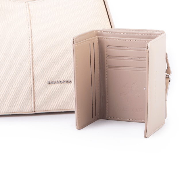 Nas Bag Premium 2li Set Kadın El Omuz ve Postacı Çantası ile Cüzdan Set Krem