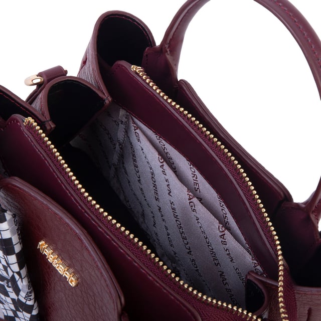 Nas Bag Şık Fularlı Mini  El ve Omuz Çantası Bordo Victoria