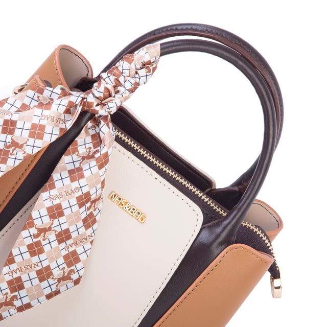 Nas Bag Şık Fularlı Mini  El ve Omuz Çantası Krem Camel Calven