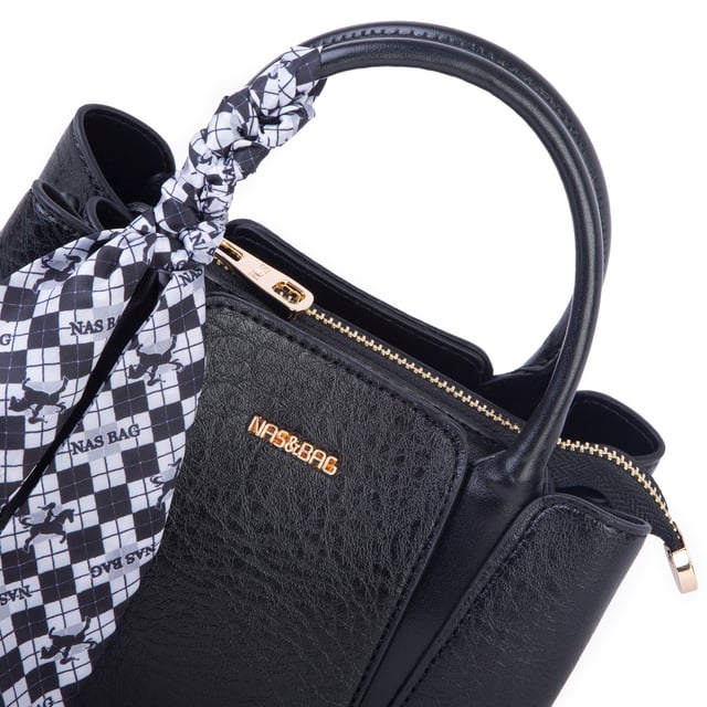 Nas Bag Şık Fularlı Mini  El ve Omuz Çantası Siyah Victoria