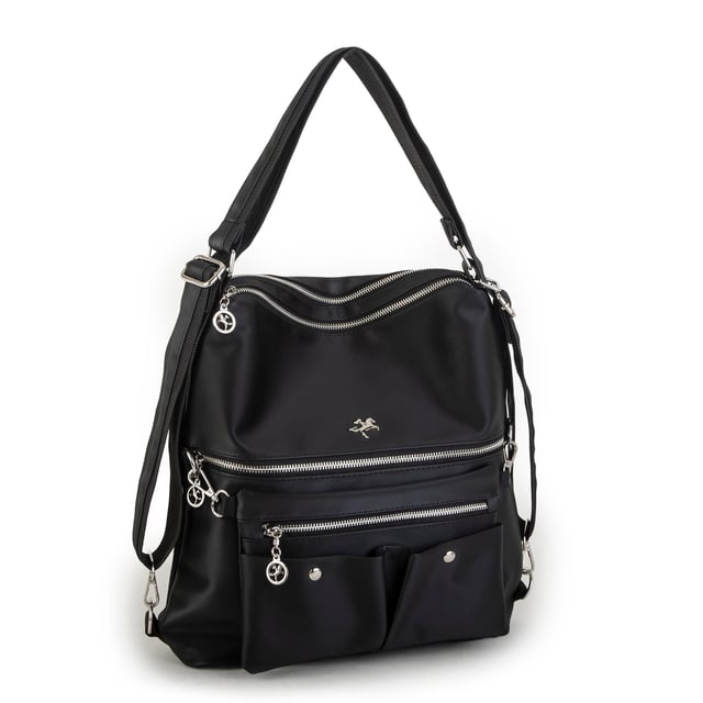 Nas Bag Sırt Çantası ve Omuz Çantası Dönüştürülebilir Tasarımlı Ürün Mini Ayrılabilir  Çapraz Çantalı   Siyah Saten  (33x33 cm Ebatındadır)