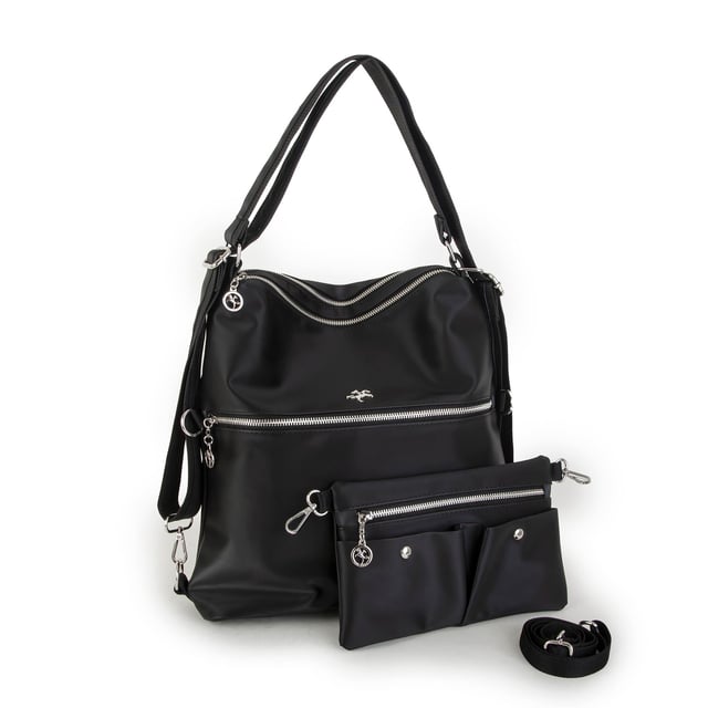 Nas Bag Sırt Çantası ve Omuz Çantası Dönüştürülebilir Tasarımlı Ürün Mini Ayrılabilir  Çapraz Çantalı   Siyah Saten  (33x33 cm Ebatındadır)