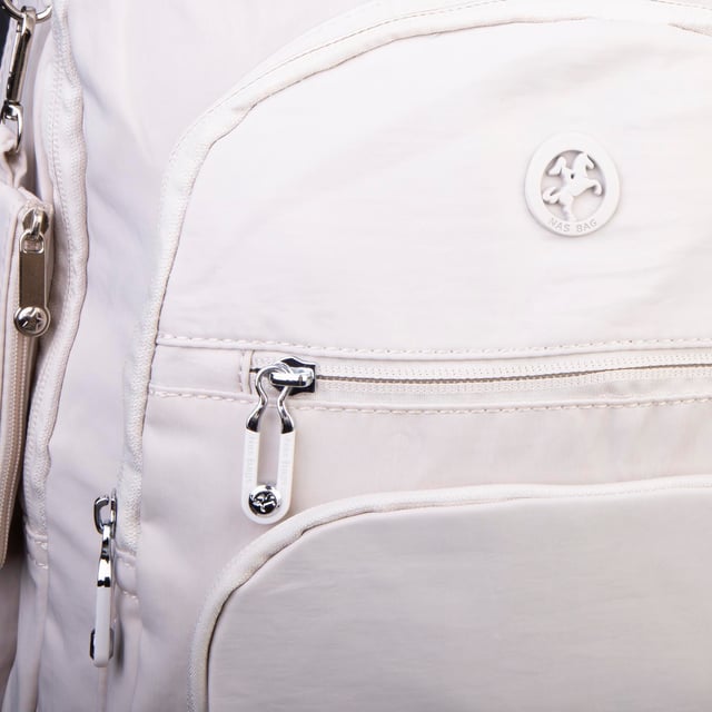 Nas Bag Unisex Hafif Büyük Boy Okul Çantası ve Spor Çantası Çok Gözlü Bej 