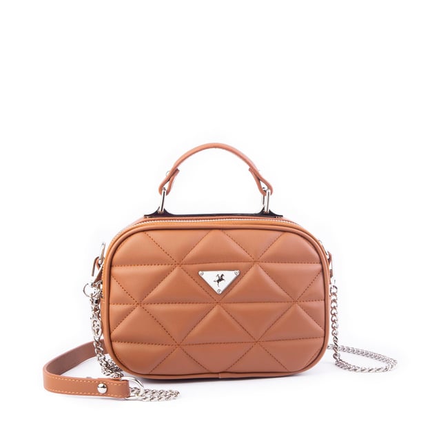 Nas Bag Zincirli Kapitone Çift Gözlü El ve Çapraz Çanta Taba Dona ( 21x16 cm )