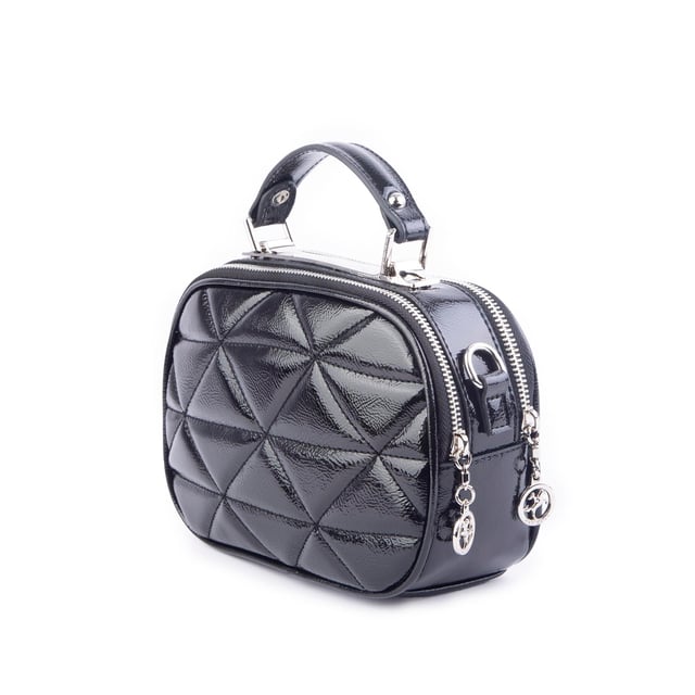 Nas Bag Zincirli Kapitone Çift Gözlü El ve Çapraz Çanta Siyah Krşk Rugan ( 21x16 cm )