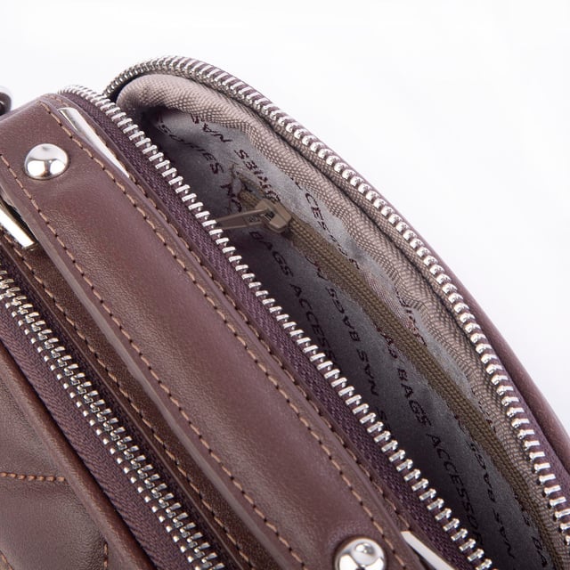 Nas Bag Zincirli Kapitone Çift Gözlü El ve Çapraz Çanta Kahve Dona ( 21x16 cm )