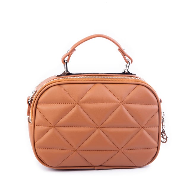 Nas Bag Zincirli Kapitone Çift Gözlü El ve Çapraz Çanta Taba Dona ( 21x16 cm )