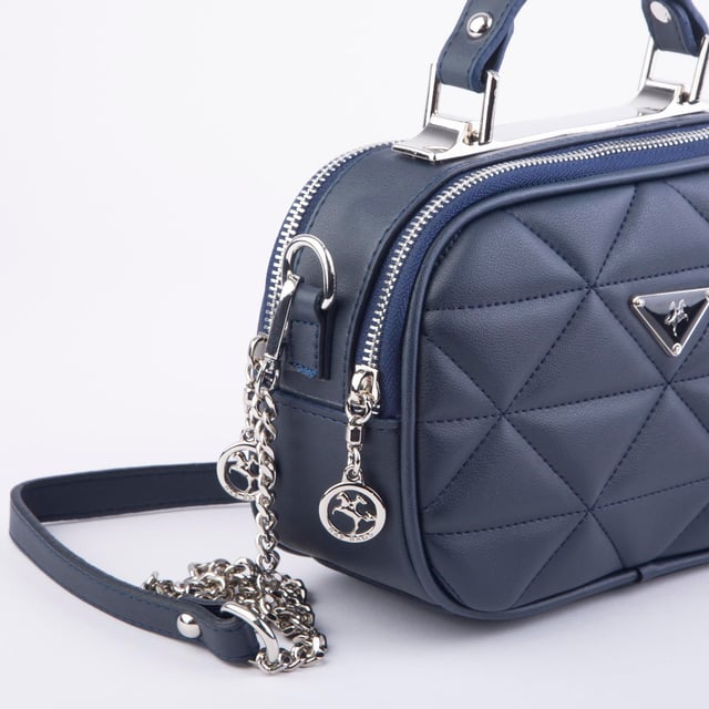 Nas Bag Zincirli Kapitone Çift Gözlü El ve Çapraz Çanta Lacivert  Dona ( 21x16 cm )