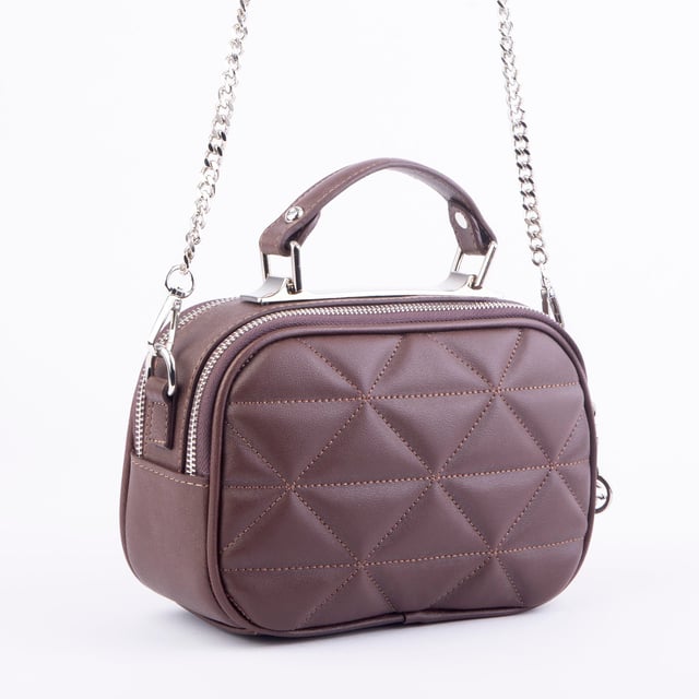 Nas Bag Zincirli Kapitone Çift Gözlü El ve Çapraz Çanta Kahve Dona ( 21x16 cm )