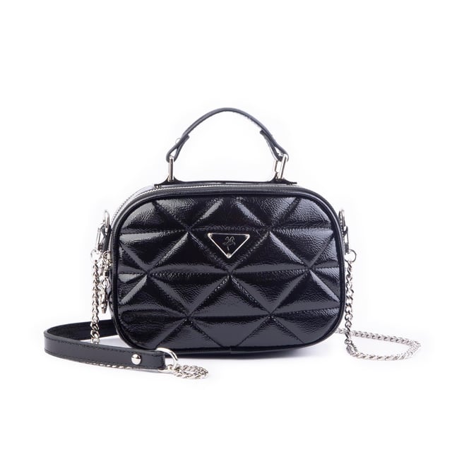 Nas Bag Zincirli Kapitone Çift Gözlü El ve Çapraz Çanta Siyah Krşk Rugan ( 21x16 cm )