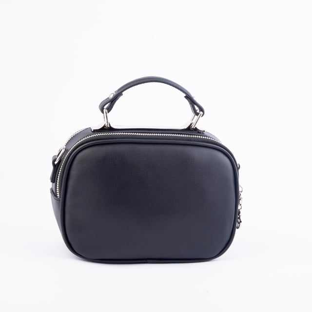 Nas Bag Zincirli Kapitone Çift Gözlü El ve Çapraz Çanta Siyah  Taşlı ( 21x16 cm )