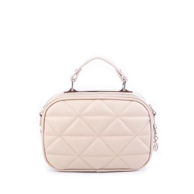 Nas Bag Zincirli Kapitone Çift Gözlü El ve Çapraz Çanta Kum  Dona ( 21x16 cm )