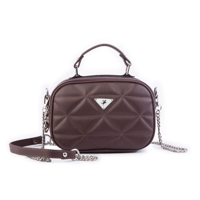 Nas Bag Zincirli Kapitone Çift Gözlü El ve Çapraz Çanta Kahve Dona ( 21x16 cm )