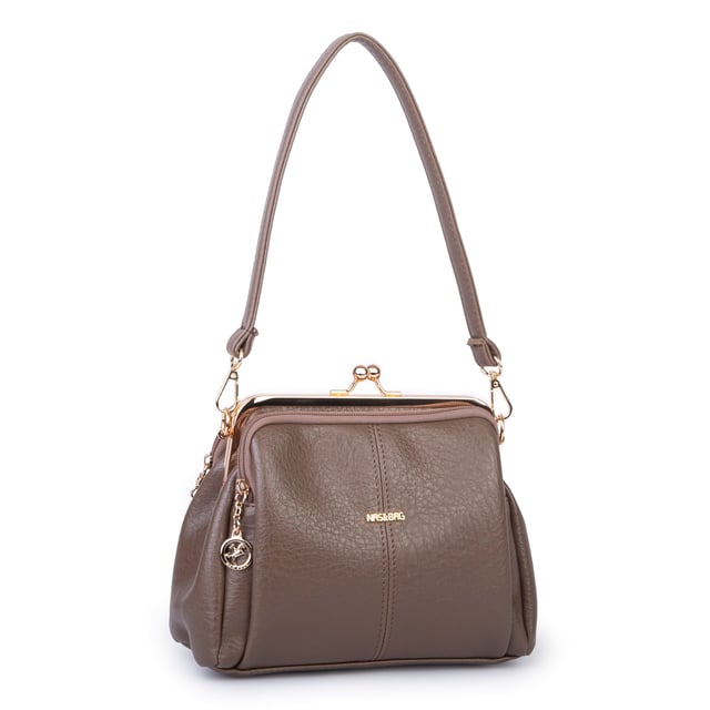 Nas Bag Burslu Klipsli Vintage Omuz ve Çapraz Çanta (23x20 cm ebatlarındadır) Vizon Victoria