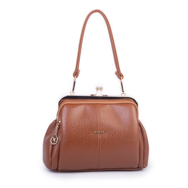 Nas Bag Burslu Klipsli Vintage Omuz ve Çapraz Çanta (23x20 cm ebatlarındadır) Taba Victoria