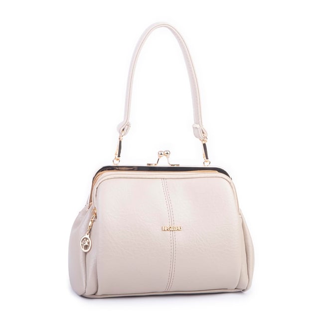 Nas Bag Burslu Klipsli Vintage Omuz ve Çapraz Çanta (23x20 cm ebatlarındadır) Kum Victoria