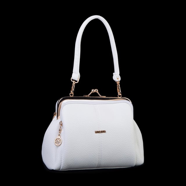 Nas Bag Burslu Klipsli Vintage Omuz ve Çapraz Çanta (23x20 cm ebatlarındadır) Beyaz Lopez