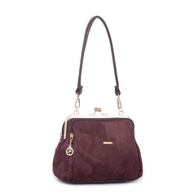 Nas Bag Burslu Klipsli Vintage Omuz ve Çapraz Çanta (23x20 cm ebatlarındadır) Kahve Süet