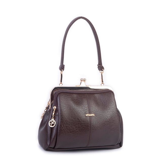 Nas Bag Burslu Klipsli Vintage Omuz ve Çapraz Çanta (23x20 cm ebatlarındadır) Kahve Victoria