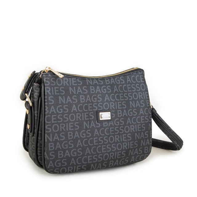 Nas Bag Çapraz Çanta Siyah Yazili