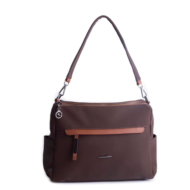 Nas Bag Çok Gözlü Yumuşak ve Hafif Yapılı Çift Askılı Omuz ve Çapraz Çanta Kahve  Taba Buzzy  ( 30x24 cm )