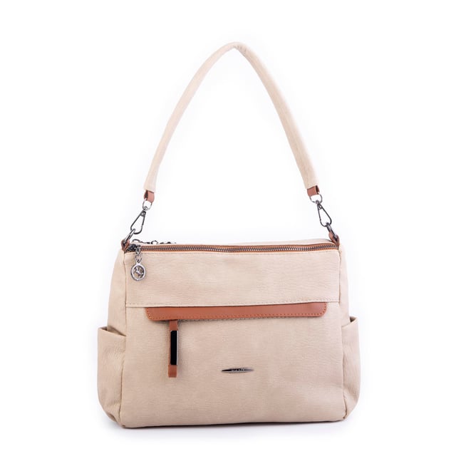 Nas Bag Çok Gözlü Yumuşak ve Hafif Yapılı Çift Askılı Omuz ve Çapraz Çanta Kum Taba  Lizbon ( 30x24 cm )